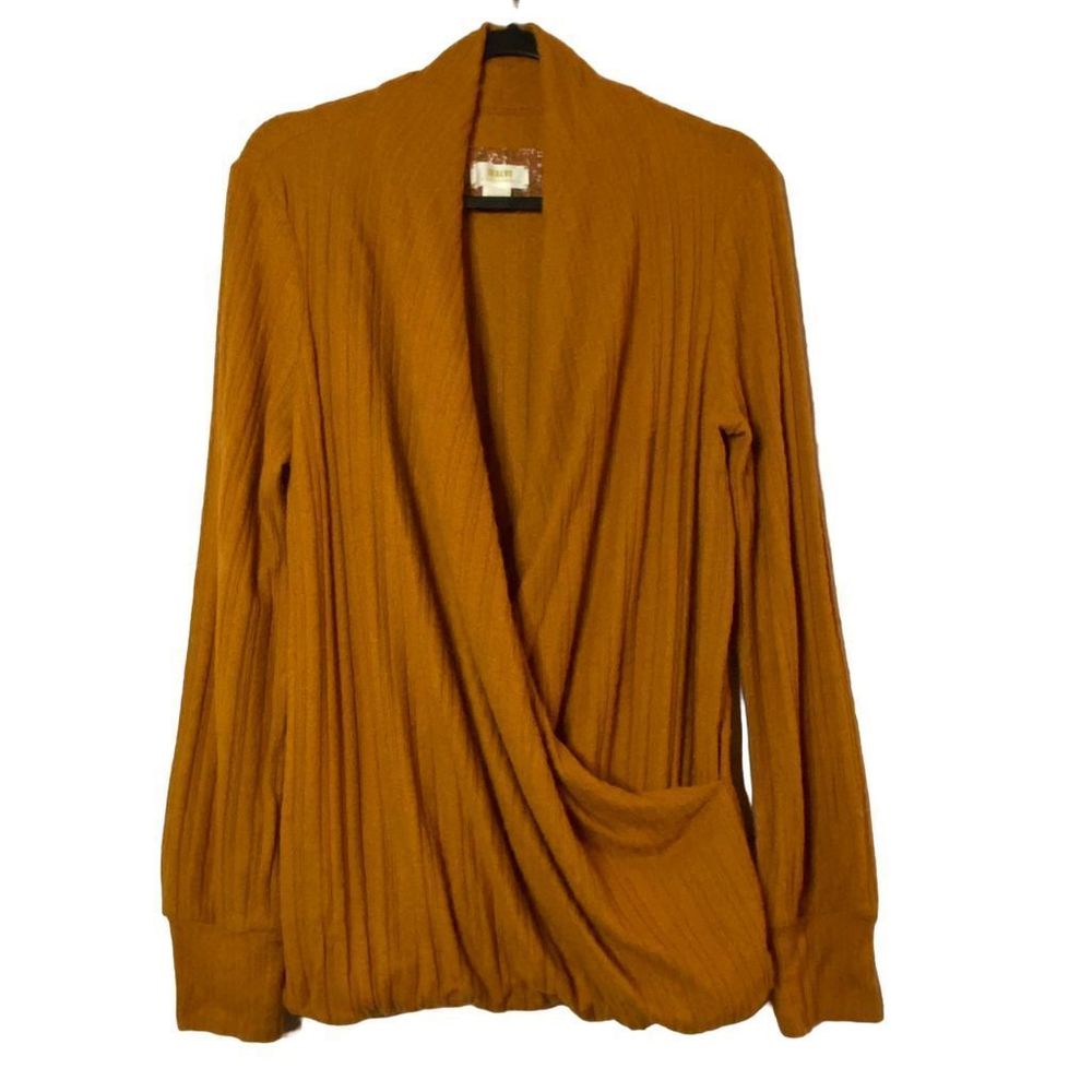Anthropologie Maeve Rafela Surplice‎ Wrap Sweater Orange V-Neck Women's Size M